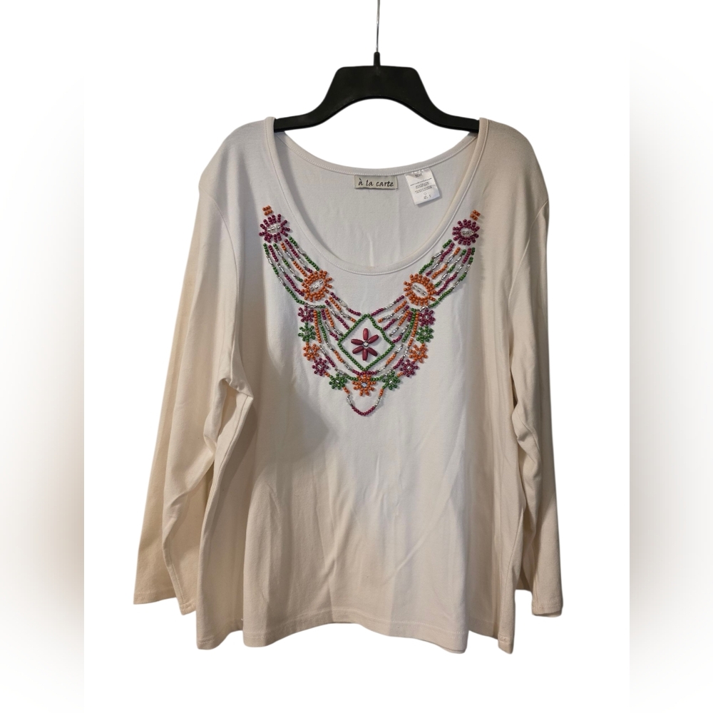 Tan Relaxed Long Sleeve Embellished Blouse